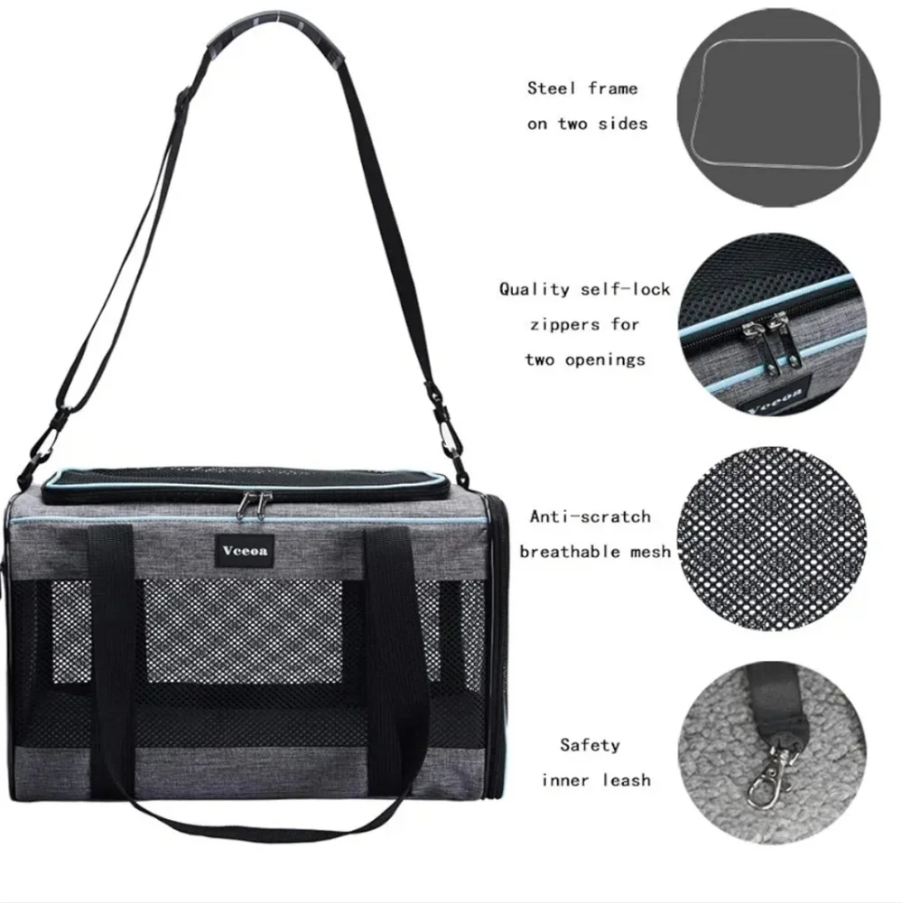 Gray Portable Pet Carrier Bag for Dogs & Cats